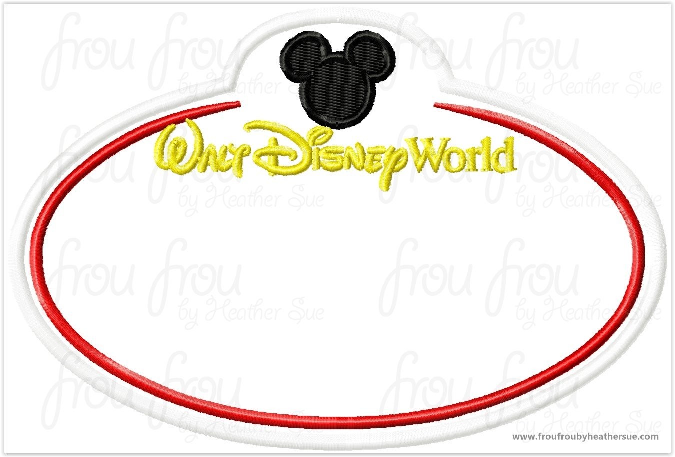 Dis World Mister Mouse Head BLANK Name Tag Machine Applique Embroidery Design, Multiple Sizes, including 4x4, 5x7, and 6x10