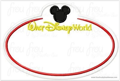 Dis World Mister Mouse Head BLANK Name Tag Machine Applique Embroidery Design, Multiple Sizes, including 4x4, 5x7, and 6x10