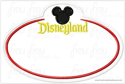 Dis Land Mister Mouse Head BLANK Name Tag Machine Applique Embroidery Design, Multiple Sizes, including 4x4, 5x7, and 6x10