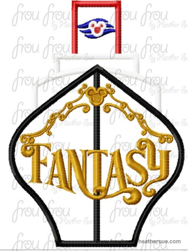 Dis Cruise Ship Full Color Front Fantasee Machine Applique Embroidery Designs, Multiple sizes including 4 inch
