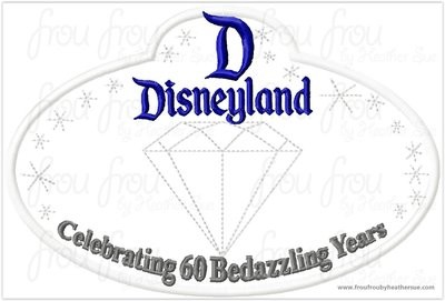 Dis Land Diamond Celebration 60th Anniversary BLANK Name Tag Machine Applique Embroidery Design, Multiple Sizes, including 4x4, 5x7, and 6x10