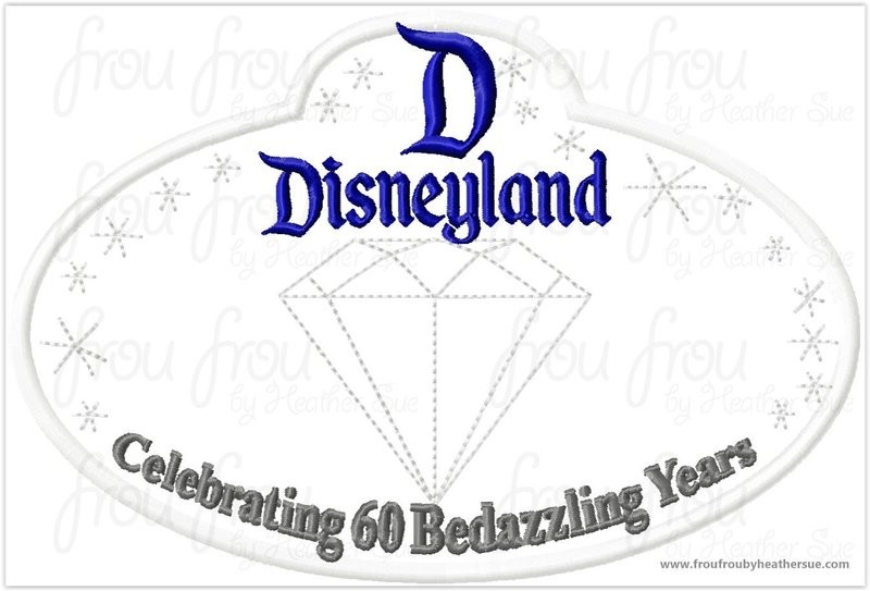 Dis Land Diamond Celebration 60th Anniversary BLANK Name Tag Machine Applique Embroidery Design, Multiple Sizes, including  4x4, 5x7, and 6x10