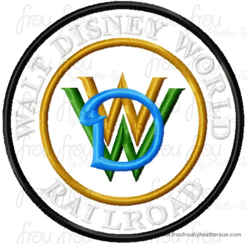Dis World Steam Train Railroad Sign Machine Applique and filled Embroidery Design, Multiple Sizes- including 2&quot;-6x10&quot;
