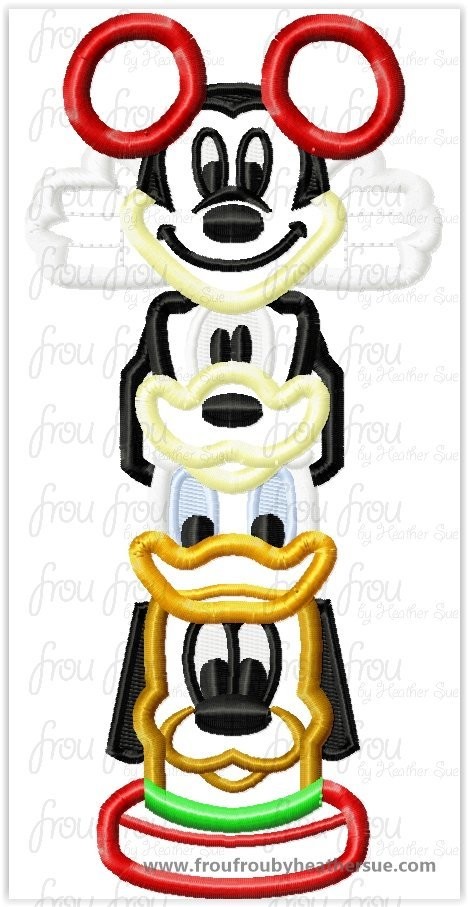 Totem Pole with Mister Mouse and Friends Alaskan Dis Cruise Line Ship FIVE Design SET Machine  Applique Embroidery Design, Multiple Sizes, including  4 inch
