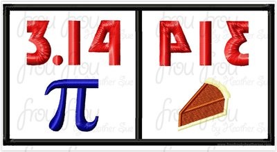 Pi vs Pie Applique Embroidery Design, multiple sizes, including 4 inch