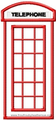 London Phone Booth Machine Applique Embroidery Designs, Multiple sizes including 4 inch