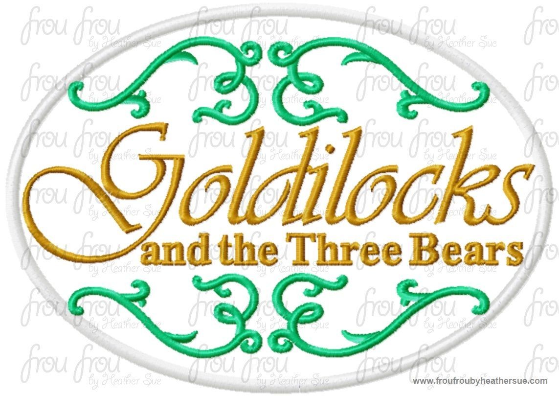 Goldilocks and the Three Bears Logo Wording Story Book Machine Applique Embroidery Design, Multiple Sizes, INCLUDING 4 INCH