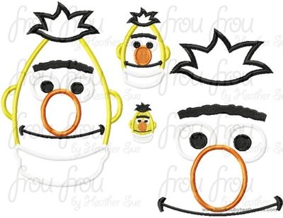 Burt Face and Head TWO Machine Applique and filled Embroidery Designs Multiple Sizes, including 1.5, 2, 3,4 inch and more