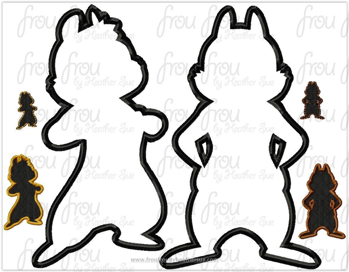 Chep and Dole Chipmunk Silhouette TWO Design SET Machine Applique Embroidery Designs, multiple sizes including 1&quot;-16&quot;