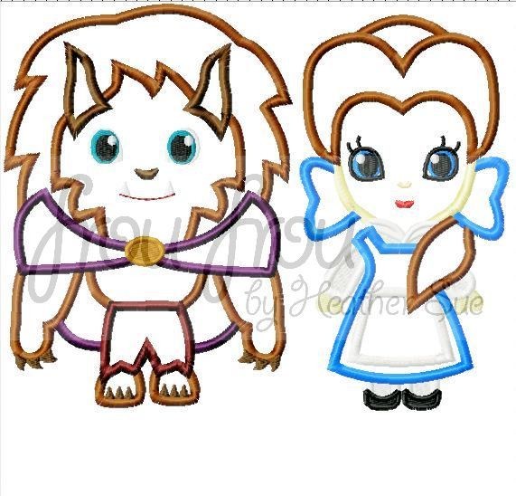 Casual Bella and Beast Prince TWO Little Cutie Machine Applique Embroidery Designs, multiple sizes, including 4 inch