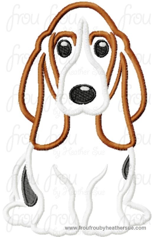 Basset Hound Dog Machine Applique Embroidery Design, multiple sizes, including 4 inch