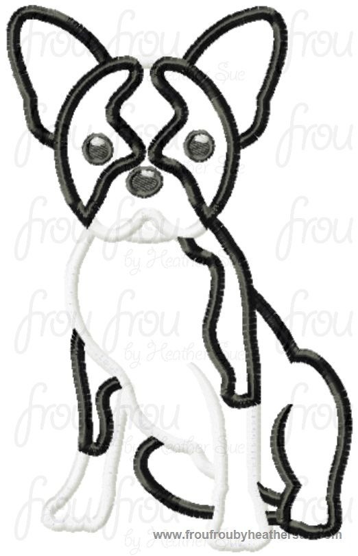 Boston Terrier Puppy Dog Machine Applique Embroidery Design, Multiple Sizes, including 4 inch