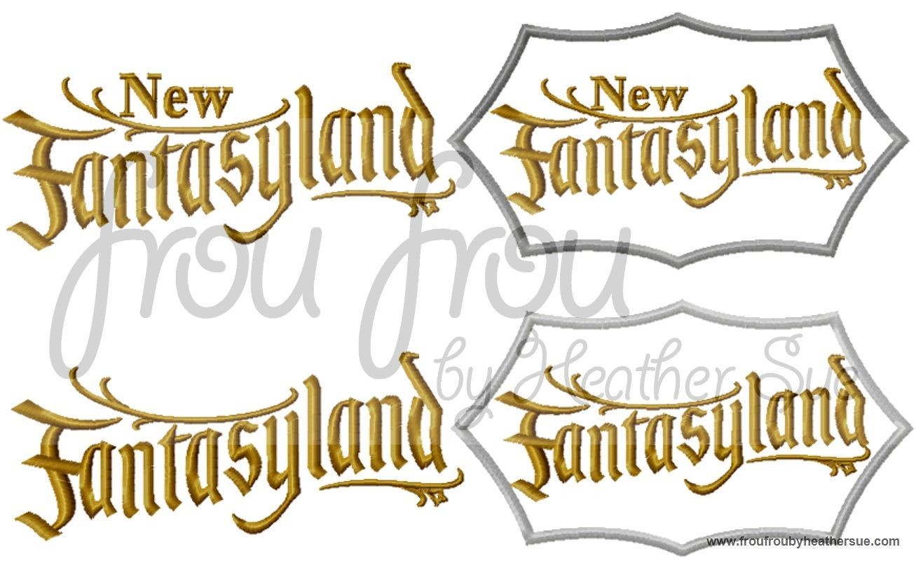 Fantasy World Wording with and without frame and with and without &quot;New&quot;  Machine Applique Embroidery Design, Multiple sizes including 4 inch