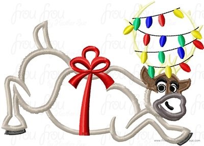 Seven Reindeer with bow and lights Freezing Christmas Machine Applique Embroidery Design, multiple sizes including 4 inch