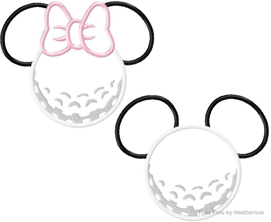 Golf Ball Mister and Miss Mouse Head SET Machine Applique Embroidery Designs, multiple sizes including 4 inch