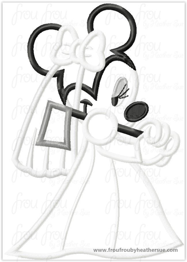 Miss Mouse as Haunted Bride Ghost Haunted House  Halloween Machine Applique Embroidery Design, multiple sizes, including 2.5- 14inch
