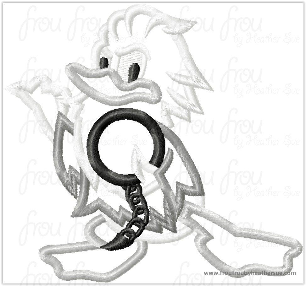 Don Duck dressed as Hitchhiking Ghost with ball and chain Haunted House  Halloween Machine Applique Embroidery Design, multiple sizes, including 2.5- 14 inch