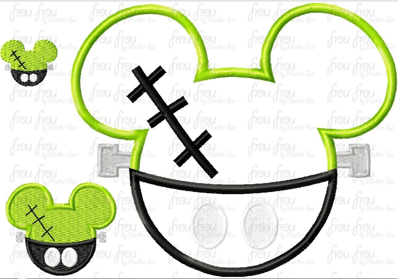 Frankenmouse Halloween Mister Mouse head Machine Applique and filled Embroidery Designs  1&quot;-16&quot;