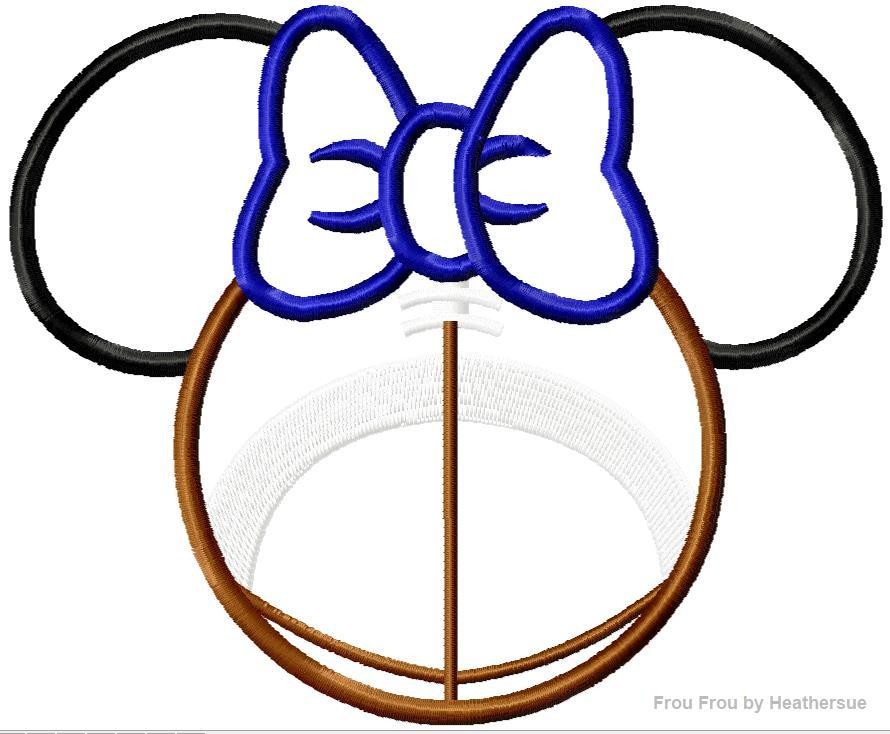 Football Miss Mouse Head Machine Applique Embroidery Designs, multiple sizes including 4 inch