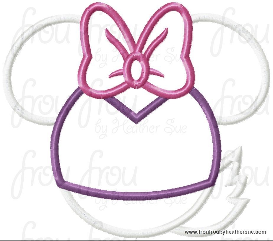 Dasey Duck Miss Mouse Head Machine Applique Embroidery Design, Multiple sizes including 4 inch