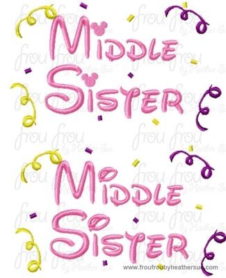 Middle Sister Confetti Mister Mouse and Plain TWO Machine Applique Embroidery Design, multiple sizes, including 4 INCH HOOP