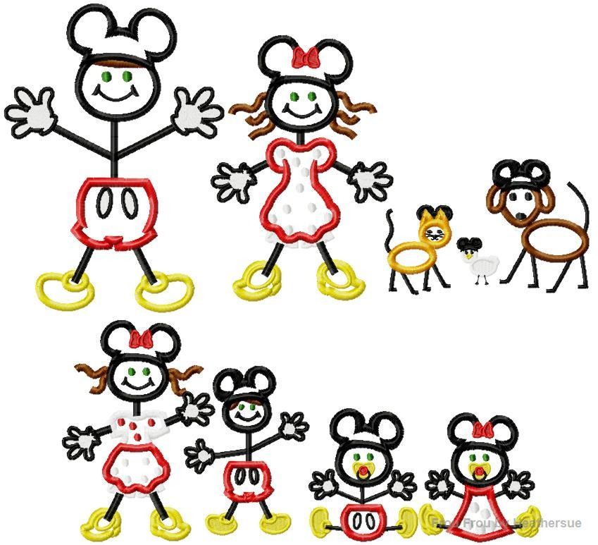 Stick Family Mister and Miss Mouse NINE Design SET Machine Embroidery Design, multiple sizes including 3, 4, 5, 6, 7, 8, and 9 inch