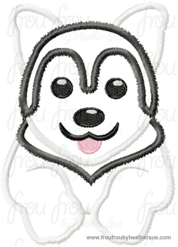 Siberian Husky Alaskan Malamute Puppy Dog Machine Applique Embroidery Design, Multiple Sizes, including 4 inch
