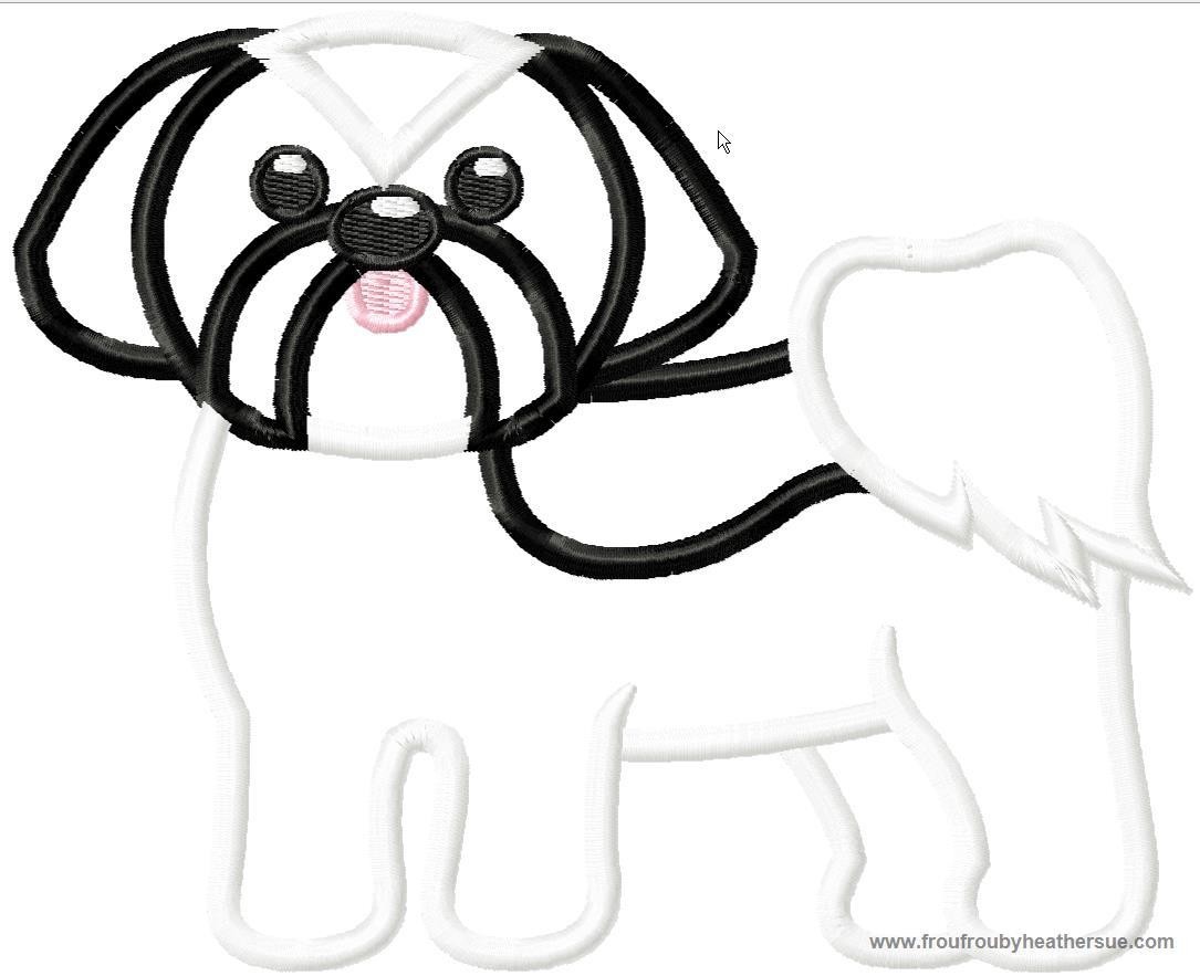 Shih Tzu Dog Machine Applique Embroidery Design, multiple sizes, including 4 inch