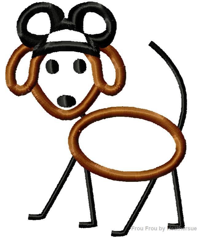 Stick Dog Mister Mouse Machine Embroidery Design, multiple sizes including 1&quot;, 2&quot;, 3, 4, 5, 6, 7 inch