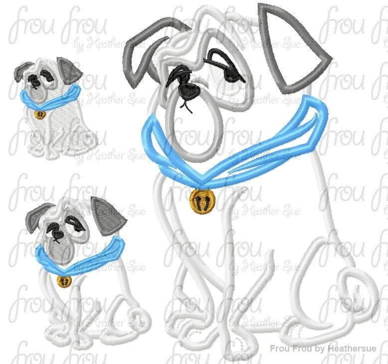 Prissy Dog Poke A Hontas Machine Applique Embroidery Design, Multiple sizes including 2, 3, 4, 7, and 9 inch