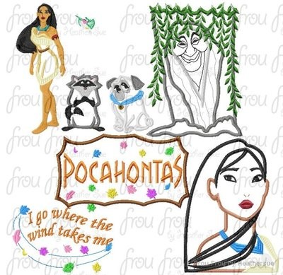 Poke A Hontas EIGHT Design SET Machine Applique Embroidery Design, Multiple sizes including 4 inch