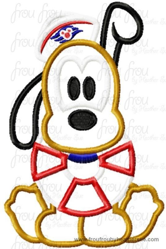 Plulo Dog Cutie Cruise Ship Machine  Applique Embroidery Design, Multiple Sizes, including  4 inch