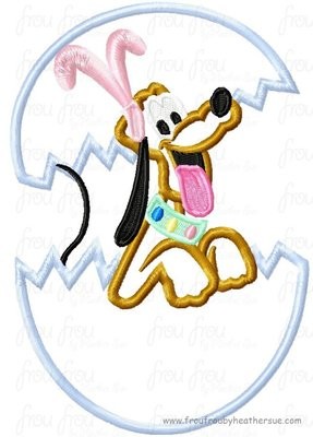 Plulo Dog in Egg with Easter Bunny Ears Machine Applique Embroidery Design, multiple sizes, including 4 inch