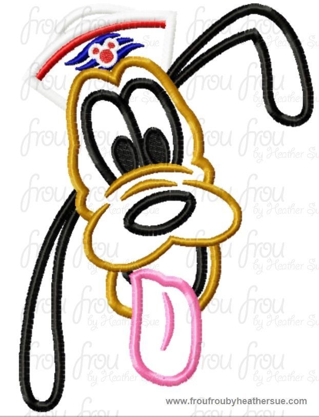 Plulo Dog Head Wearing Sailor Hat Cruise Ship Machine  Applique Embroidery Design, Multiple Sizes, including  4 inch