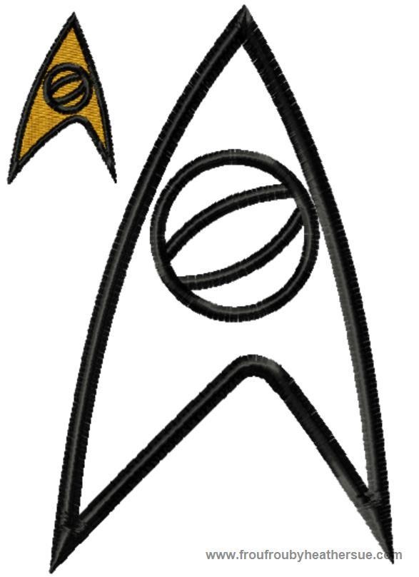 Original Star Track Science Symbol Machine Applique Embroidery Design Multiple Sizes, including 1, 2, 3, 4, 5x7, and 6x10 inch