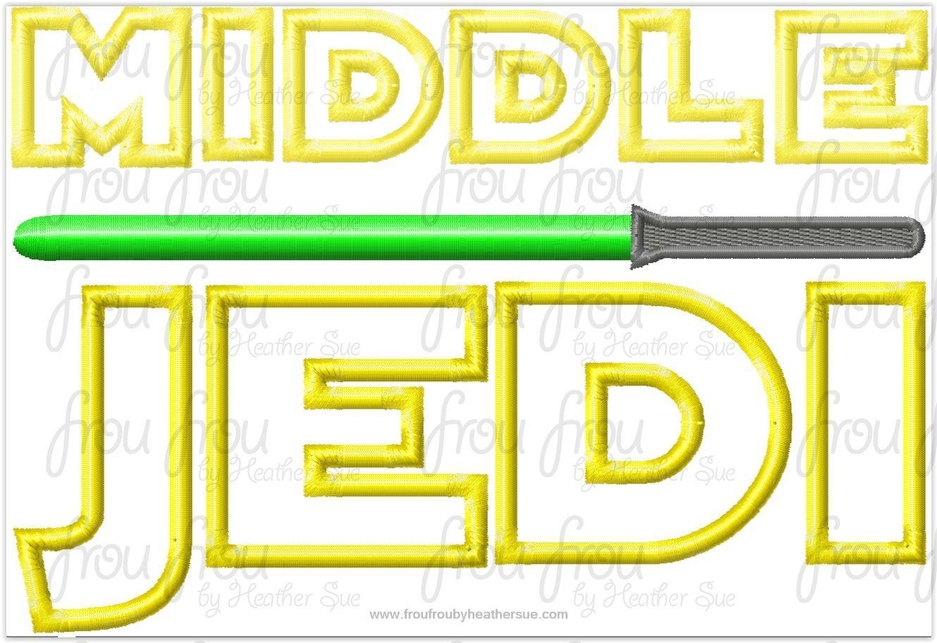 Middle Jed Space Wars Wording Machine Applique Embroidery Design Multiple Sizes, including 4&quot;