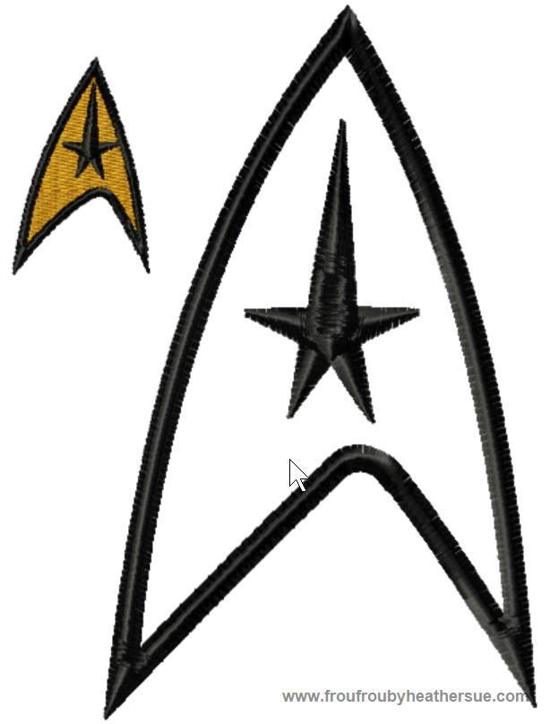 Original Star Track Command Symbol Machine Applique Embroidery Design Multiple Sizes, including 1, 2, 3, 4, 5x7, and 6x10 inch