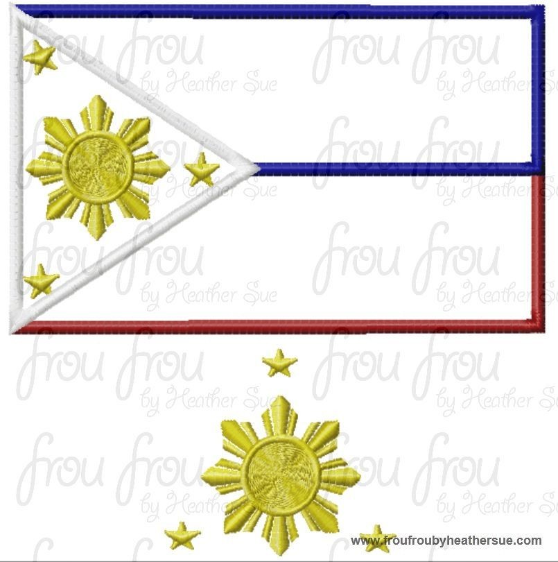 Republic of Philippines Flag and Philippine Stars TWO Design SET Machine Applique and Filled Embroidery Design- Multiple Sizes, including 2, 3, 4, 7, and 10 inch