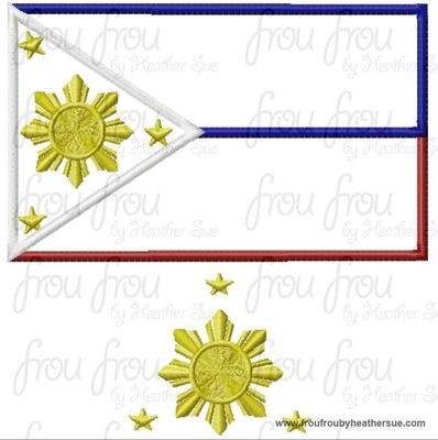 Republic of Philippines Flag and Philippine Stars TWO Design SET Machine Applique and Filled Embroidery Design- Multiple Sizes, including 2, 3, 4, 7, and 10 inch