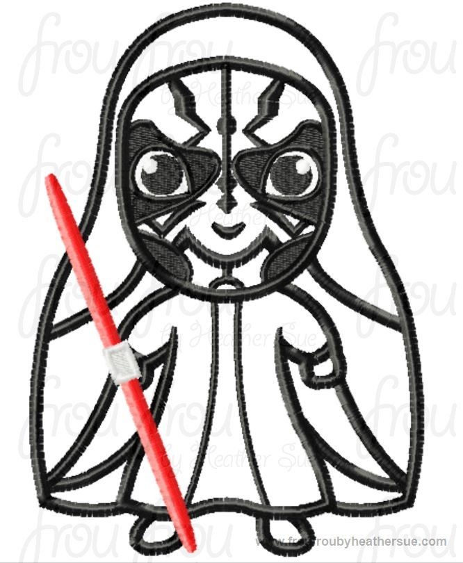 Dark Maul Little Space Wars Cutie Machine Applique Embroidery Design, multiple sizes, including 4 inch