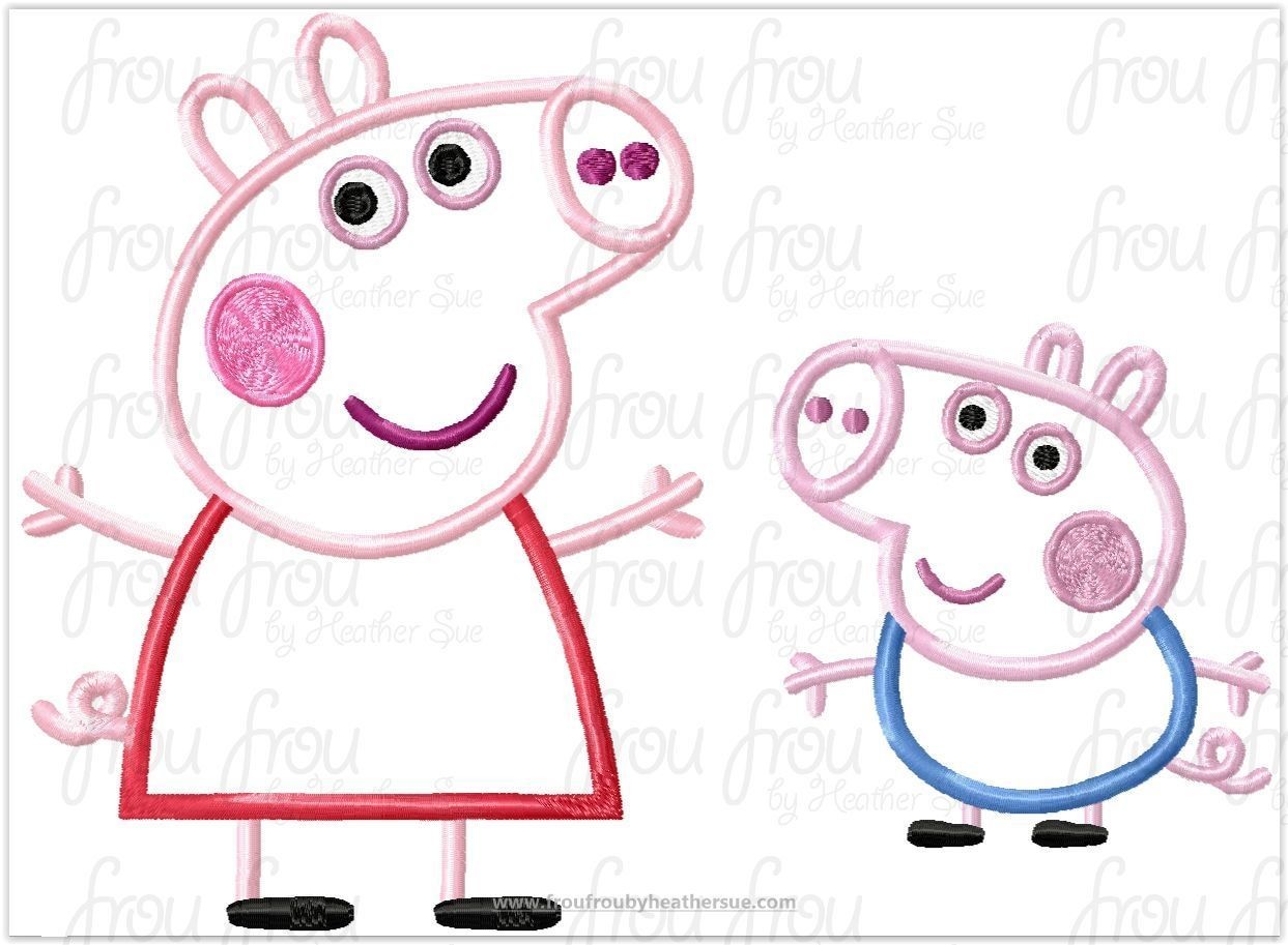 Pig Pepper and Georgie TWO Design SET Machine Applique Embroidery Design Multiple Sizes, 3&quot;-16&quot;
