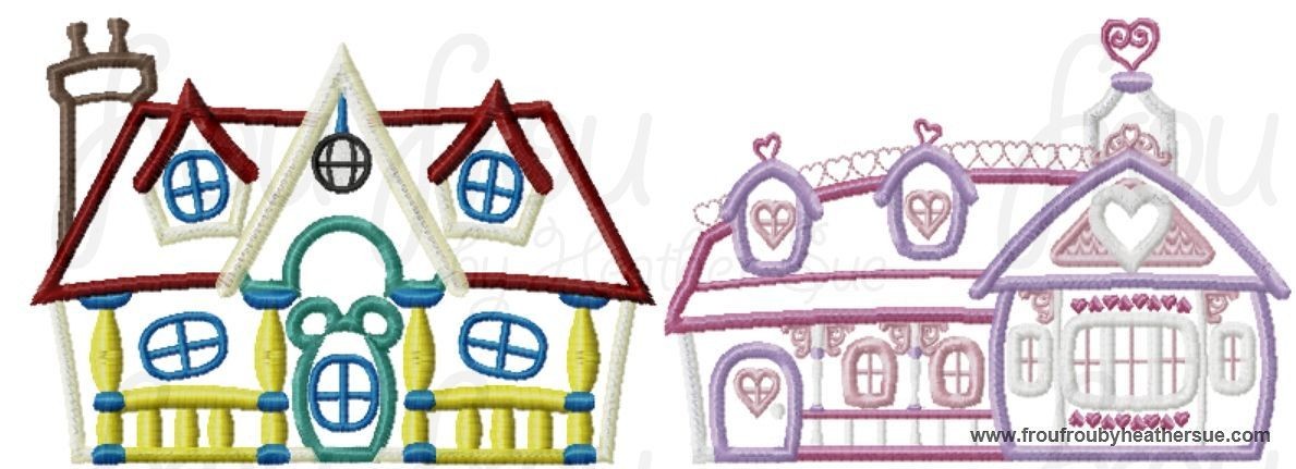 Mister and Miss Mouse&#39;s House TWO Design SET Machine Applique Embroidery Design, Multiple sizes including 4 inch