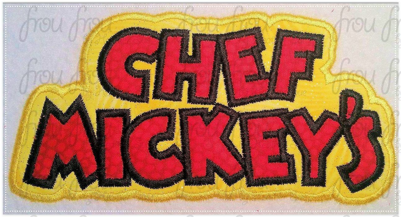 Chef Mister Mouse Restaurant Logo Wording Machine Applique Embroidery Design, multiple sizes including 4