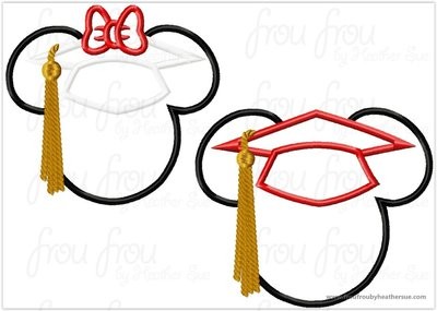 Graduation Mister and Miss Mouse plain TWO Design SET Machine Applique Embroidery Designs, Multiple sizes including 4 inch