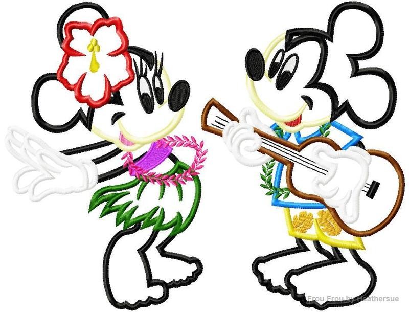 Hula Full Body Mister and Miss Mouse Beach TWO Design SET Machine Applique Embroidery Design, multiple sizes, including 4 inch