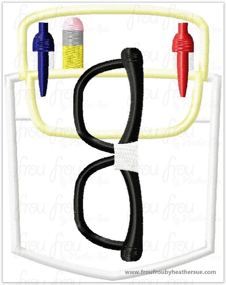 Pocket Protector Applique Embroidery Design, multiple sizes, including 3&quot;-7&quot;