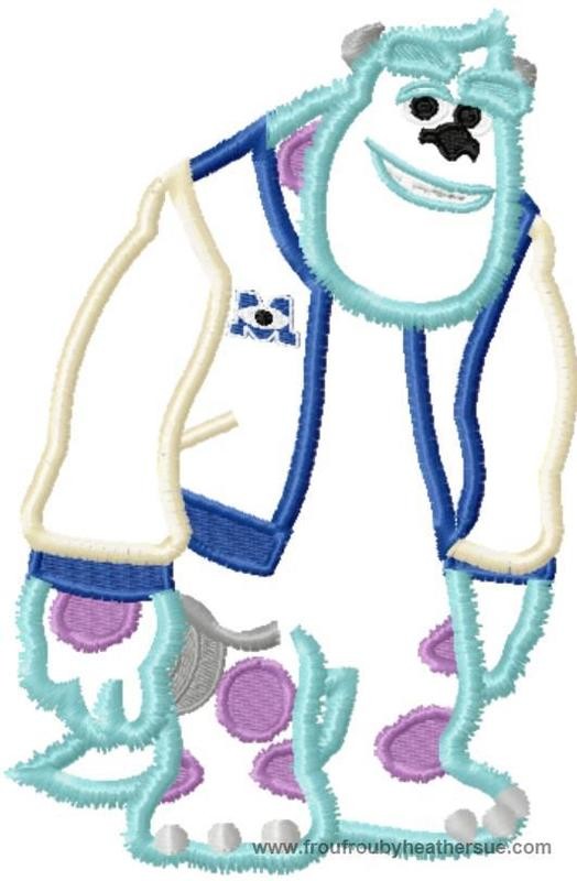 Sullivan Monster College TWO designs- With Tape and Without Machine Applique Embroidery Design, Multiple sizes, including 4 inch