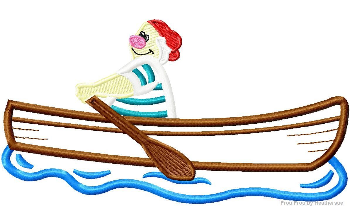 Sumee Pirate in a Rowboat Machine Applique Embroidery Design, multiple sizes including 4 inch