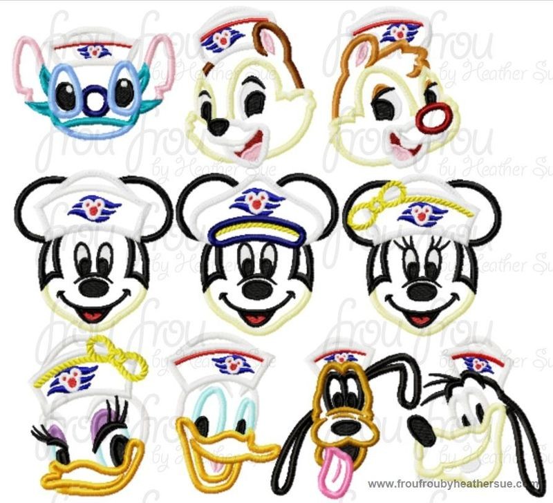 Sailor Captain Hat Miss Mister Mouse and Friends Face TEN Design SET Cruise Ship Machine  Applique Embroidery Design, Multiple Sizes, including  4 inch