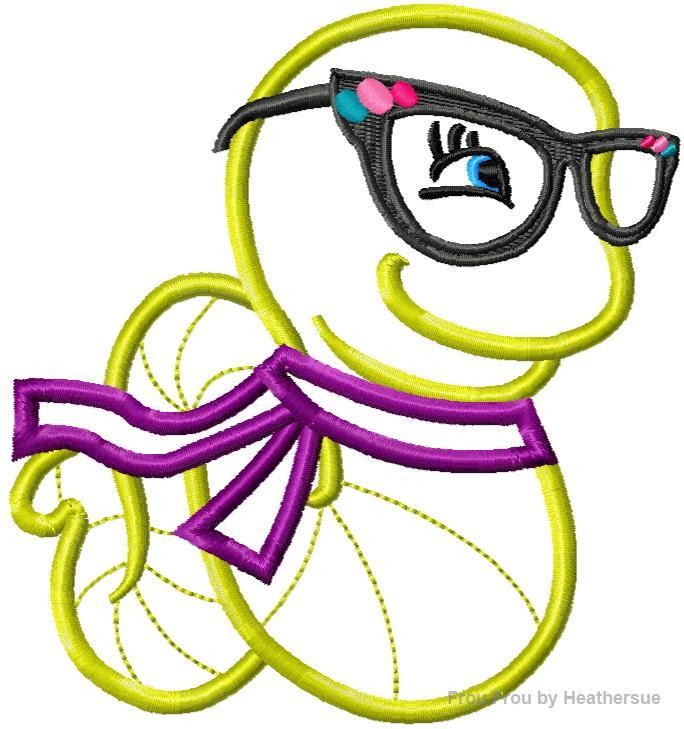 Bookworm Girl Machine Applique Embroidery Design, multiple sizes, including 4 inch